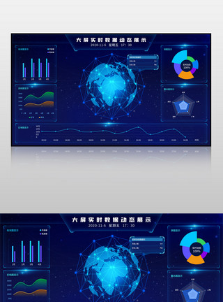 蓝色图表蓝色炫酷背景大数据可视化界面模板
