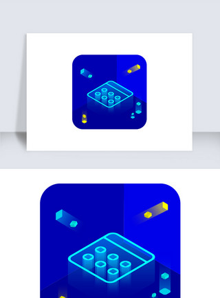 计算机科技感蓝色科技感2.5D计算机图标icon模板