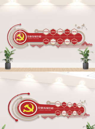 党LED素材红色党的发展历程内容知识文化墙设计模板
