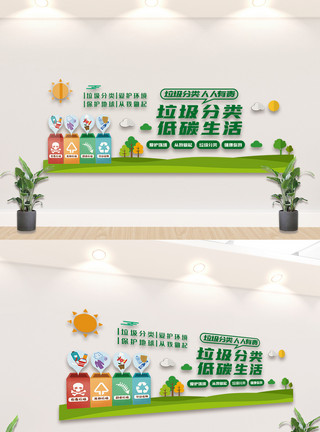环保墙绘素材绿色垃圾分类内容知识文化墙素材模板