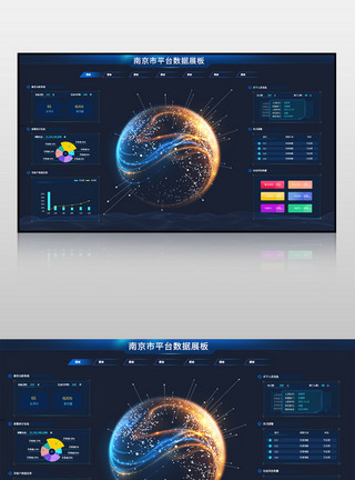 PPT数据图表蓝色南京市平台数据展板可视化模板
