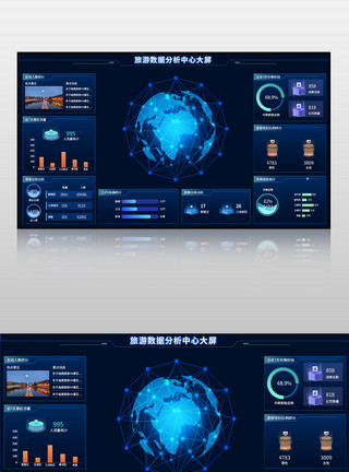 数据中心背景蓝色旅游数据分析中心可视化大屏模板