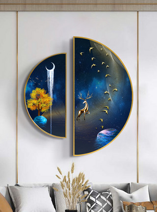 线条星球轻奢晶瓷星球创意星空艺术装饰画模板