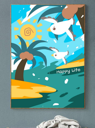 可爱蓝点颏鸟类可爱动物装饰插画16模板