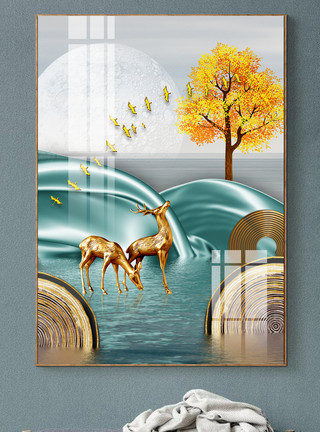 艺术树现代抽象意境风景山水艺术创意金箔装饰画模板
