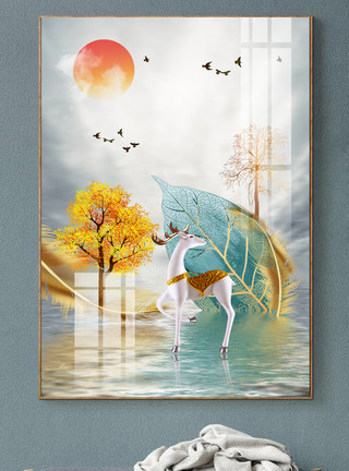 艺术树现代抽象意境风景山水艺术创意金箔装饰画模板