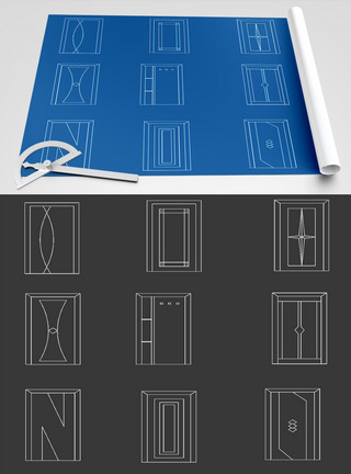 蒙古包门素材玻璃移门节点CAD图纸模板