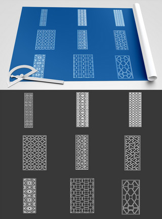 花素材cad中式屏风CAD图纸模板