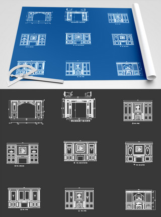 测量图纸电视墙背景墙CAD图纸模板