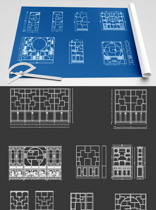 室内博古架CAD图纸素材模板