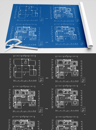 绘制图纸CAD小区中式传统户型图CAD图纸模板