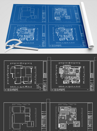 三室一厅CAD小区中式传统户型图CAD图纸模板