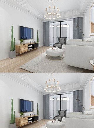 白色客厅素材白色系简欧客厅效果图设计模板