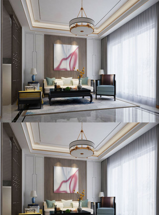 新中式客厅模型新中式客厅设计模板