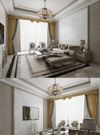 新中式客厅模型新中式家居客厅设计模板