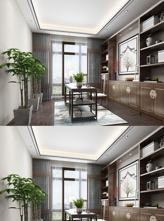 中式空间设计2020年新中式书房空间设计模板