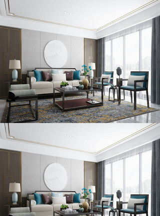 新中式客厅模型2020年新中式家居客厅场景设计模板