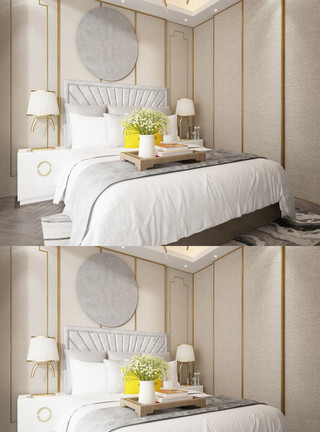 中式空间场景新中式卧室空间设计模板