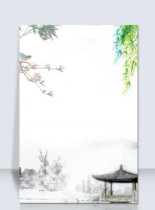柳枝和燕子水墨春景立春海报背景模板