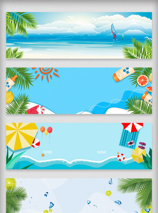 附着水滴卡通淘宝海边清凉椰树banner背景模板