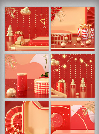 双旦礼遇季主图红色立体C4D圣诞促销主图背景模板