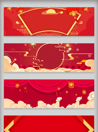 鼠绘母女背影红色喜庆新年质感淘宝banner网页模板模板