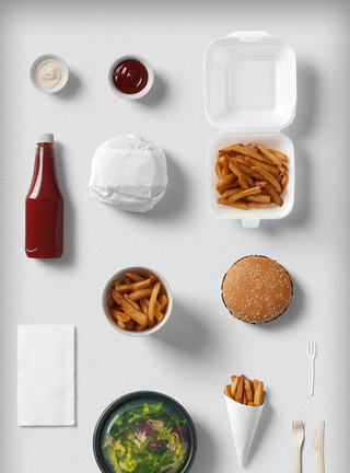 海报样机设计简约白色快餐餐具VI样机模板模板