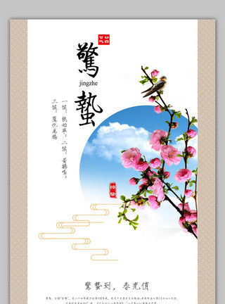 中国线条简约小清新中国传统节气惊蛰海报模板