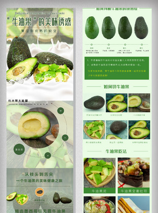创意水果色彩绿色水果牛油果手机详情页模板模板