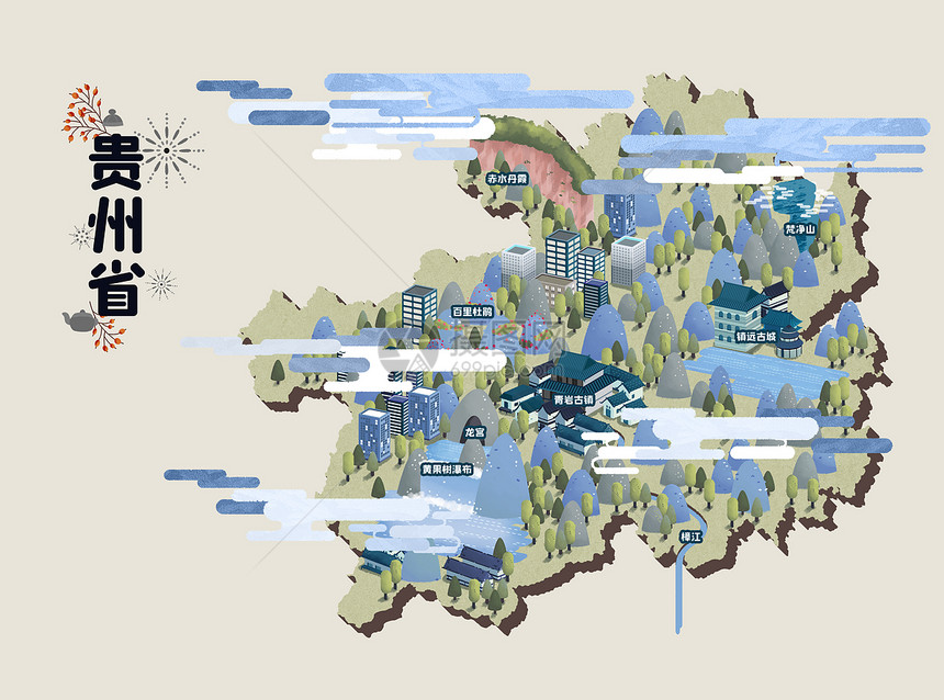贵州省旅游地图插画图片
