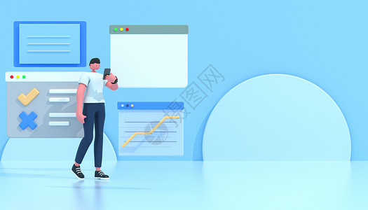 重叠蓝色对话框3D卡通商务场景设计图片