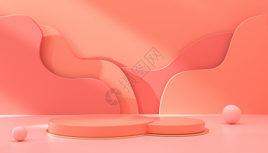 粉色纯色背景立体光影电商展台设计图片