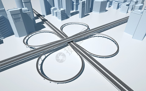 高架桥上的火车3d城市交通道路设计图片