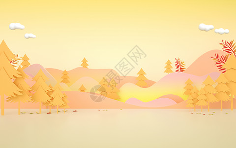 卡通植物松树3d秋天场景设计图片