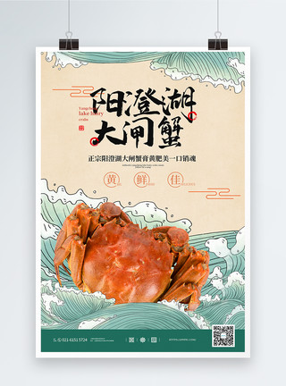 中国饮食国风阳澄湖大闸蟹促销海报模板