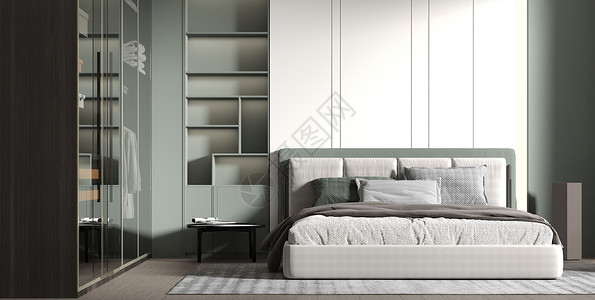 平层别墅3D现代简约卧室设计图片