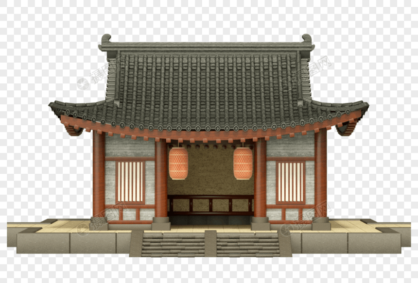 中式建筑房屋3D模型免抠素材图片