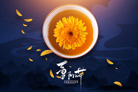 一朵黄色菊花重阳节设计图片