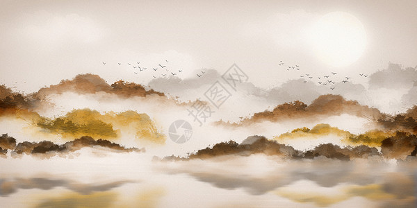 枫叶水水墨风秋天背景设计图片