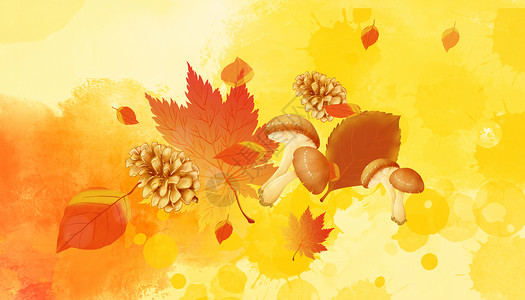 松果叶子秋天背景设计图片