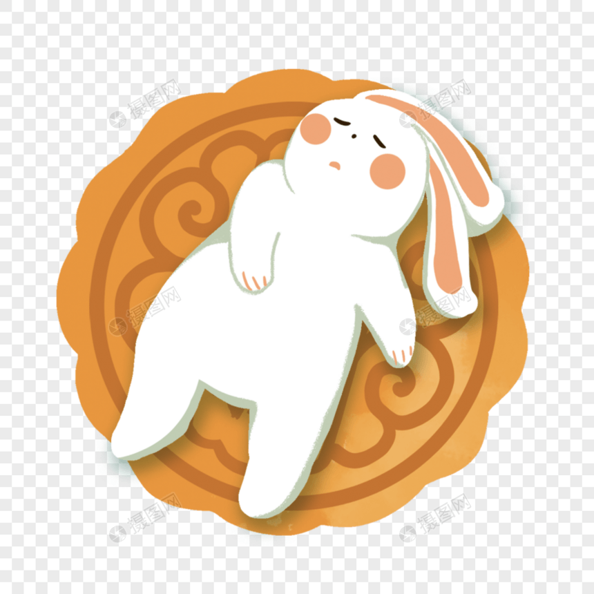 躺在月饼上睡觉的玉兔图片