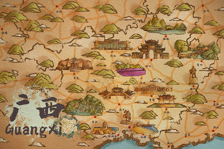 广西省旅游插画地图高清图片