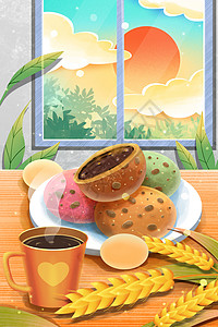 减肥咖啡低脂0糖0油高蛋白健康早餐插画