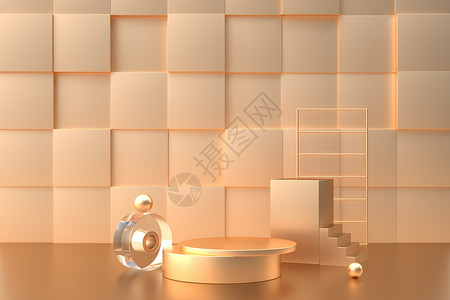 小瓷砖金色质感电商展台设计图片