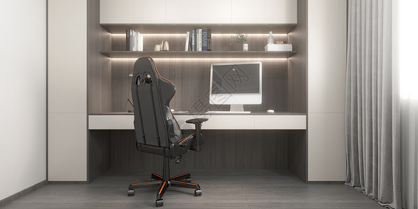 豪华办公桌3D现代简约书房设计设计图片