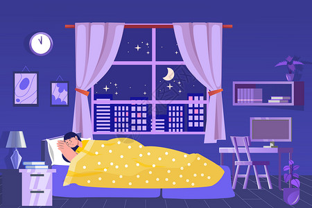 卧室的女孩插画健康睡眠矢量插画插画