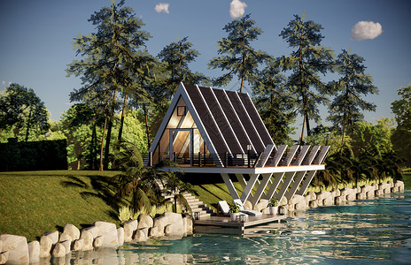 湖边建筑度假小屋设计图片