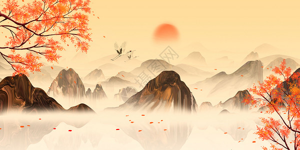 秋季山秋天背景设计图片