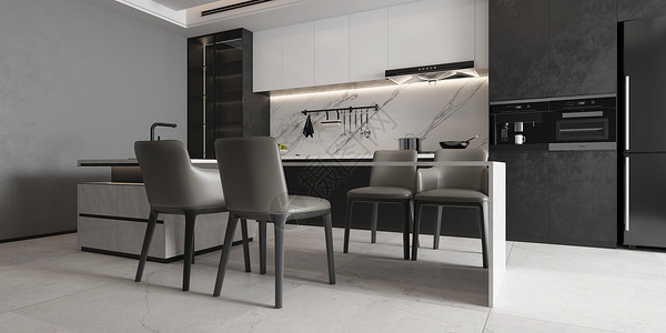不锈钢装饰3D现代厨房空间设计图片