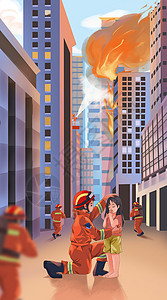 城市消防员救火防秋燥插画